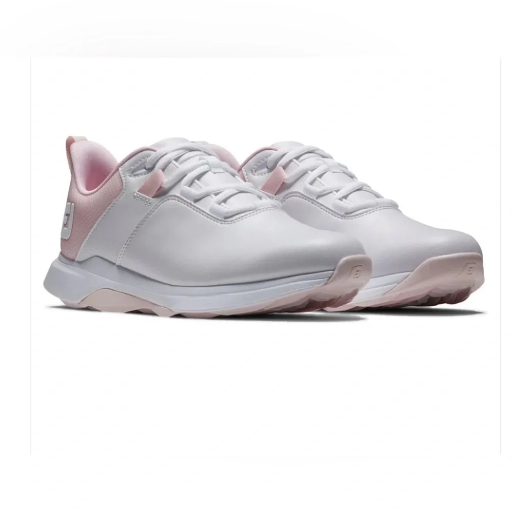 FOOTJOY WOMEN'S PROLITE SPIKELESS LACED GOLF SHOES - WHITE/PINK - Picture 1 of 9